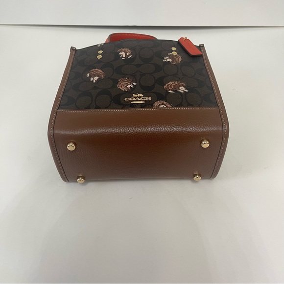 Coach Dempsey Tote 22 In Signature Canvas With Hedgehog Print In Brown Black NWT - Picture 10 of 16